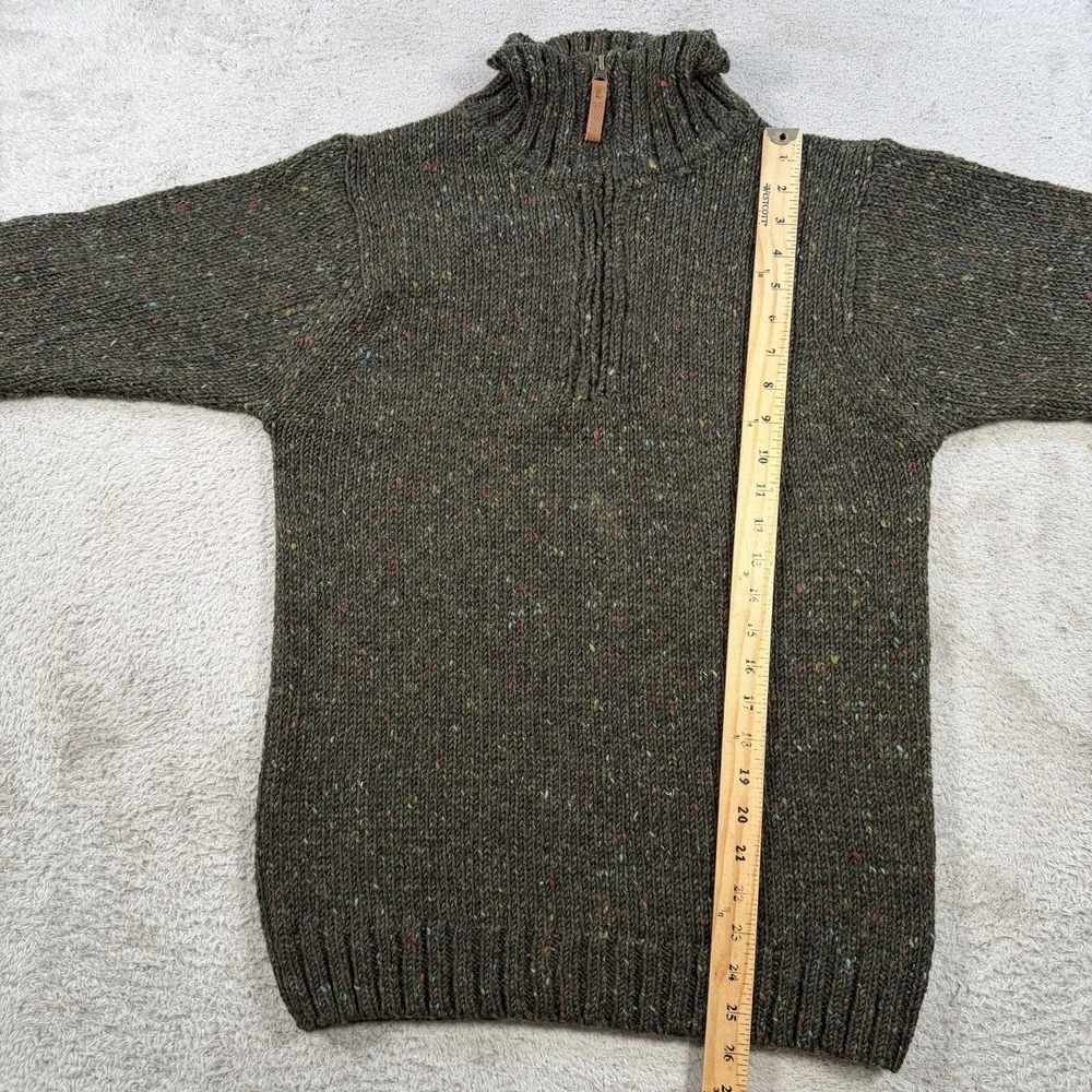 Aran Crafts Sweater Mens Small Green 100% Wool Ribbed Knit 1/4 Zip Ireland